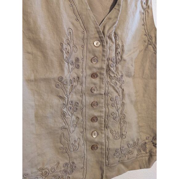 Stephanie Andrews cream embroidered button down linen vest size XL - Picture 3 of 6